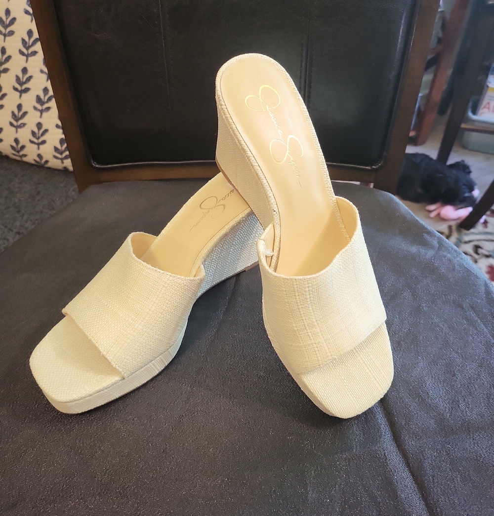 Jessica Simpson Cream Textured Slide Wedge Mules
